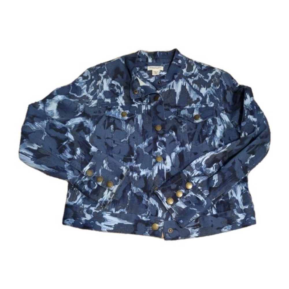 Coldwater Creek Blue Abstract Pattern Denim Style Jacket - Size P8